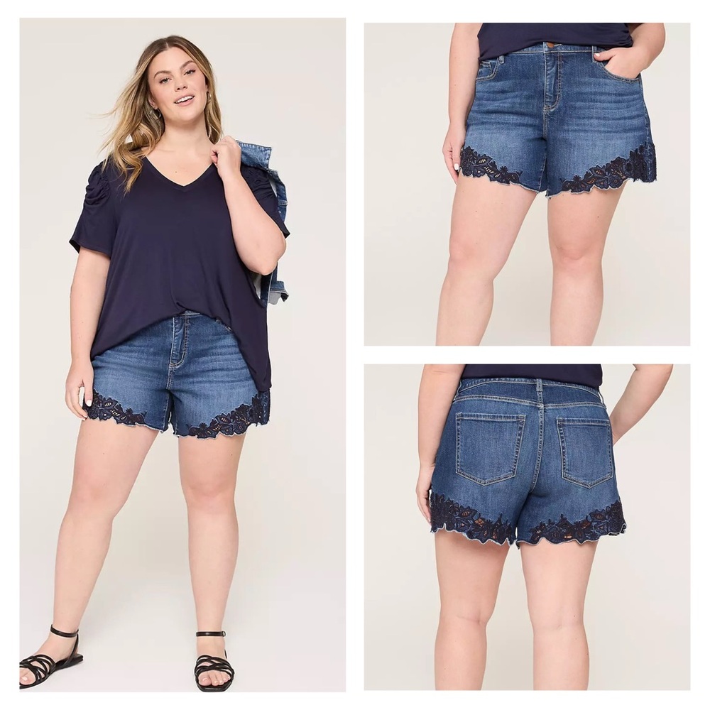 Lane Bryant Blue Jean Shorts with Black Lace Trim